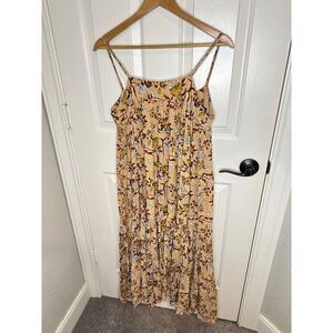 Z&L Europe Tan Multicolor Floral Shimmer Maxi Dress Sz S Bohemian Cottagecore